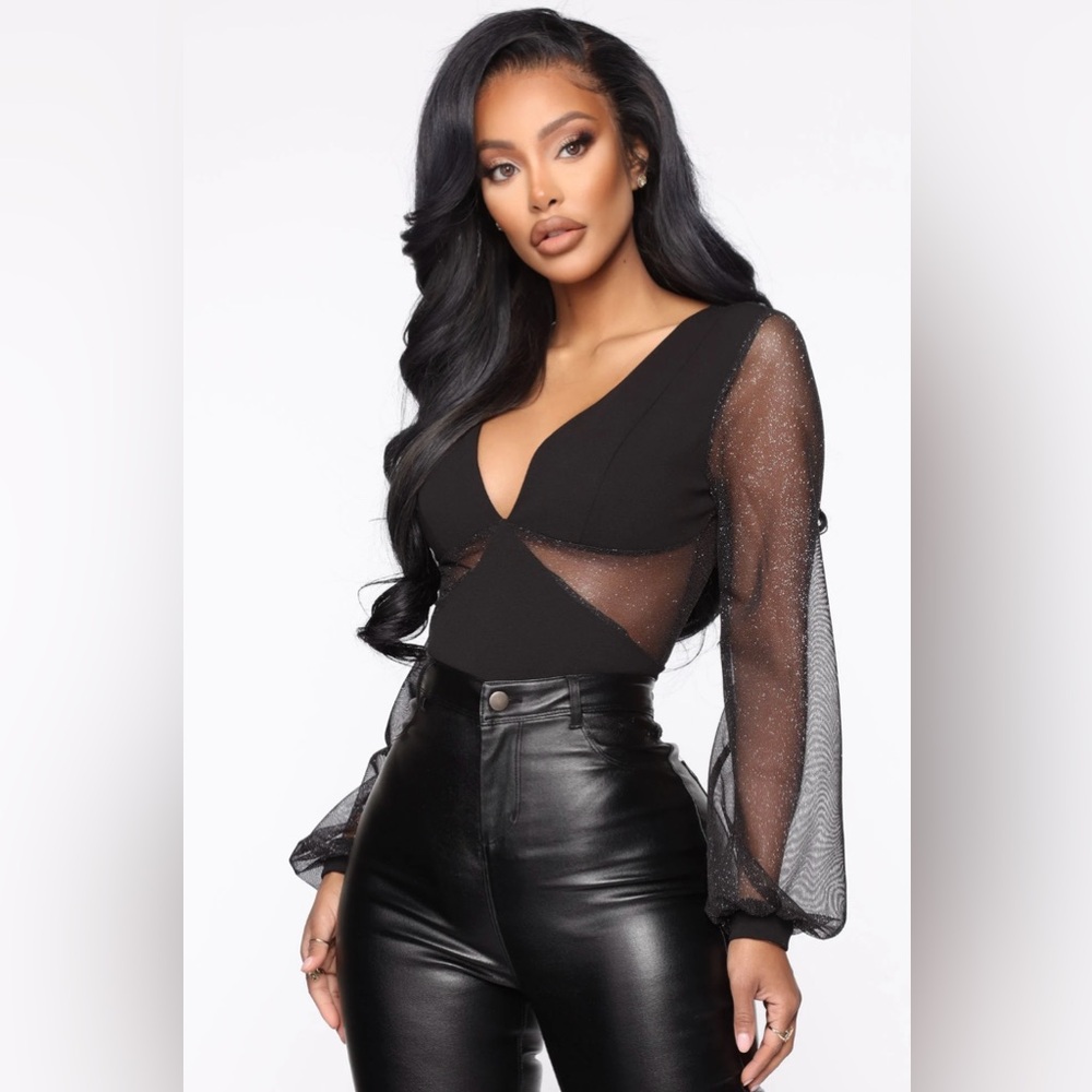 Chic Black Sheer Sleeve Bodysuit